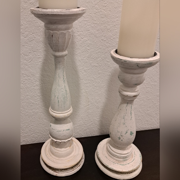 Rustic White Candle Holders - Picture 3 of 7